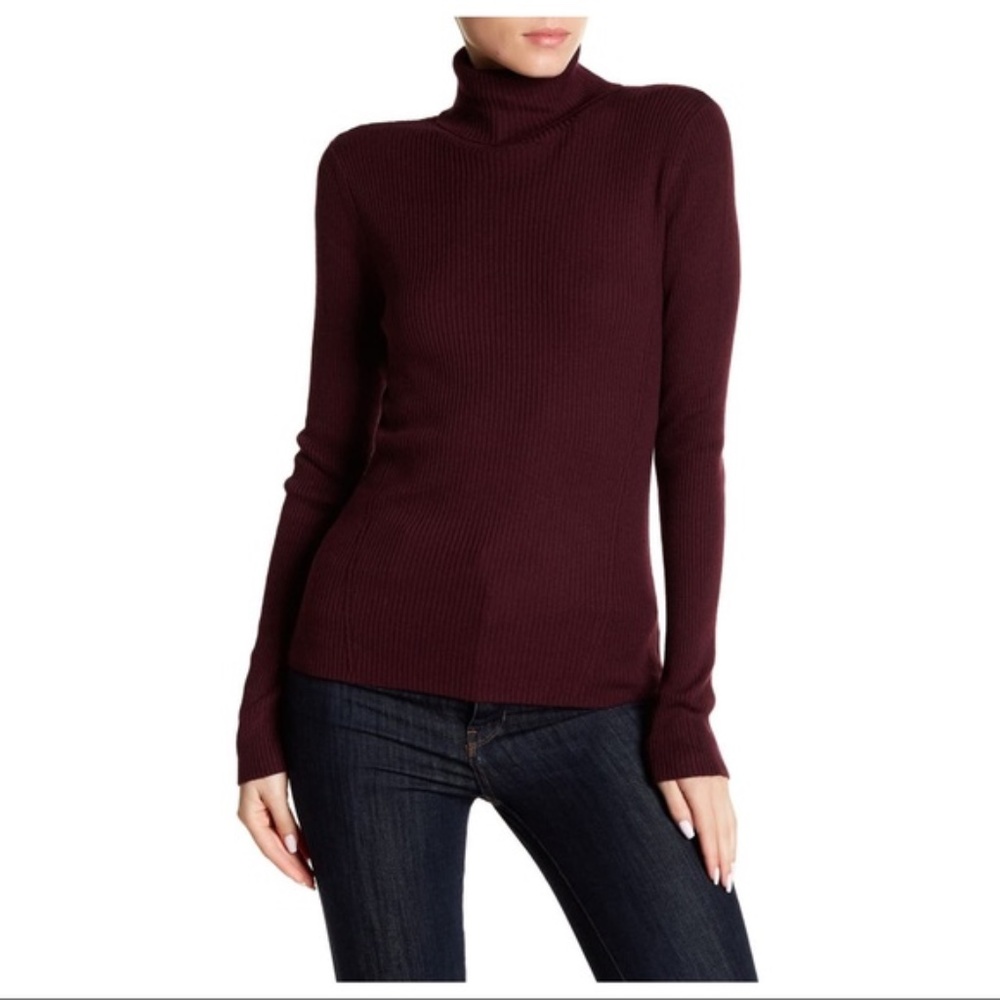 14th & Union - Ribbed Turtleneck Sweater - Burgundy